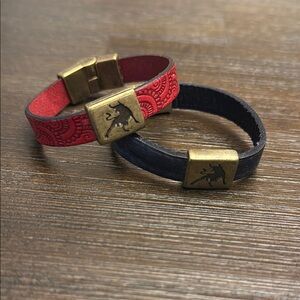 Red and blue leather bracelets